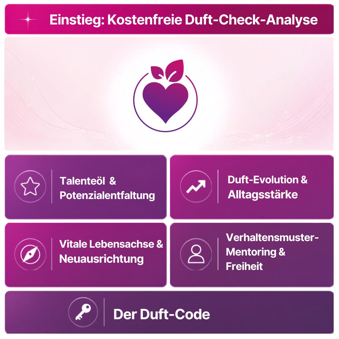 Infografik zum DUFTGENUSS Lebensfluss Prozess gegen Stress, innere Unruhe und Blockaden von Barbara Tausch.